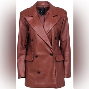 7 For All Mankind - Brown Faux Leather Double Breasted Jacket Sz L